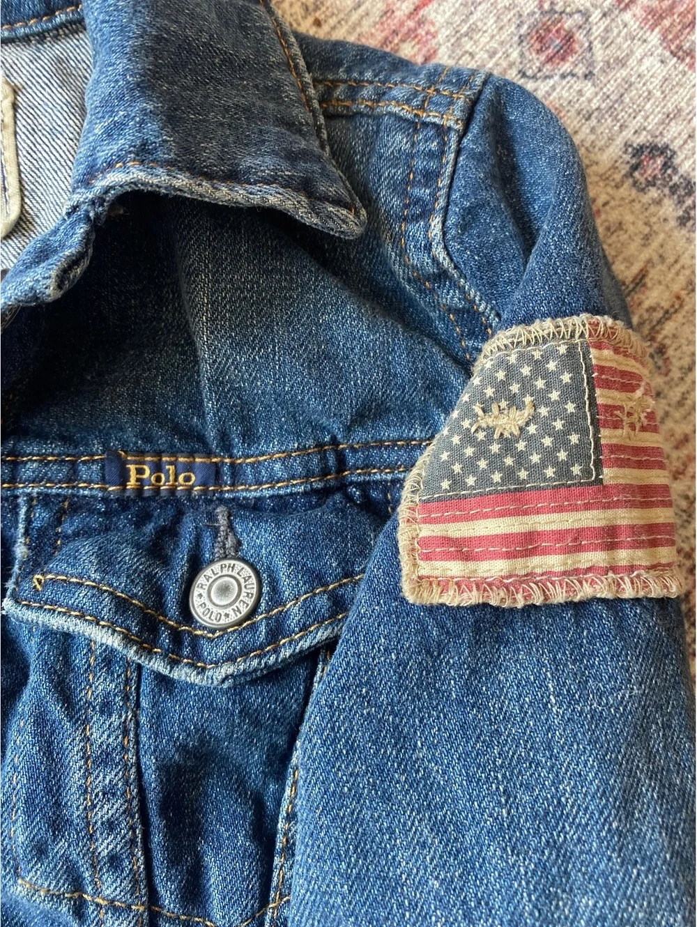 Ralph Lauren Polo Toddler Kids Jean Jacket USA Flag patch